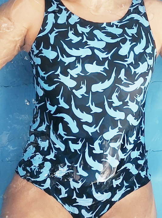 SWIMSUIT -SHARKS PRINT- OVAL BACK