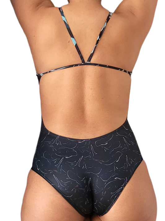 VESTIDO DE BAÑO NEGRO - TIBURONES - TIRAS