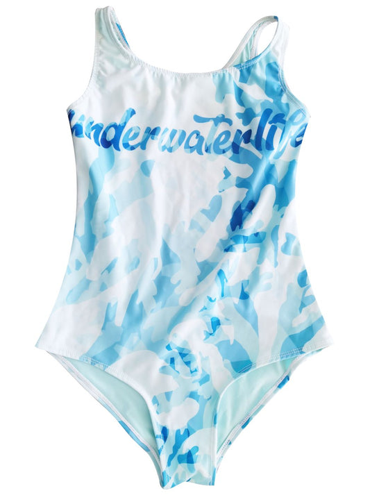 SWIMSUIT - MARINE CORAL LIGHT BLUE - UNDER WATER LIFE - OVAL BACK